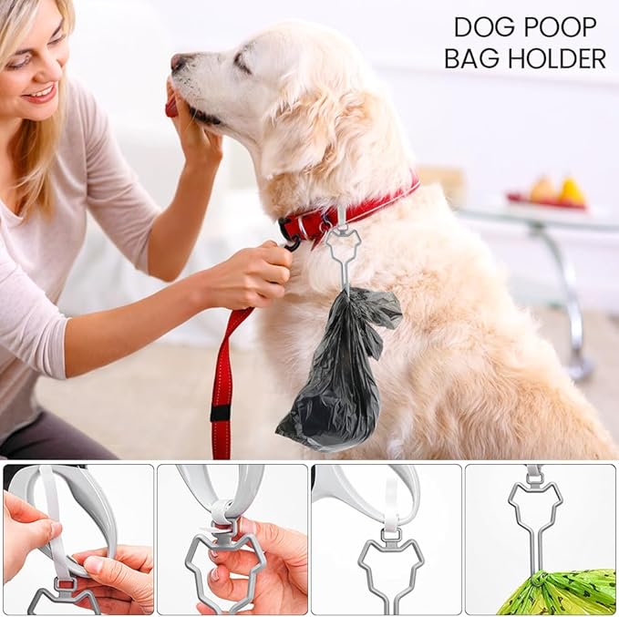 2pcs Dog Poop Bag Holder with 2 Hands-free holder Poop Bag Dispenser Pet Dog Waste Bag Dispenser Leash Attachment Fits Any Dog Leash for Dog Cat and Other Pets(Gray)