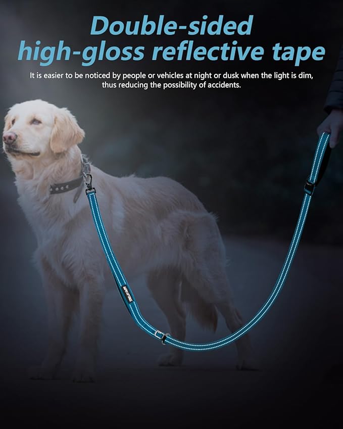 Hands Free Dog Leash, Multifunctional Crossbody Leash, Long Waist Dog Belt with Car Safety Buckle and Double-Sided Reflective Stitches（Blue 5.3-7.9ft-Medium）