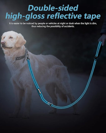Hands Free Dog Leash, Multifunctional Crossbody Leash, Long Waist Dog Belt with Car Safety Buckle and Double-Sided Reflective Stitches（Blue 5.3-7.9ft-Medium）