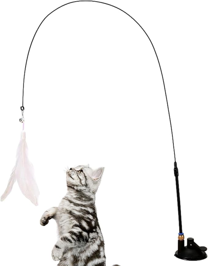 Cat Wand Toy - Flexible Feather Teaser Stick, Detachable Cat Play Wand | Interactive Cat Toy with Suction Cup, Easy-to-Install Cat Exercise Stick Toy, Cat Entertainment Wand for Exercise and Fun