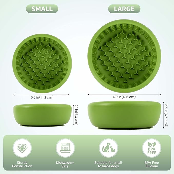 Dog Lick Bowl, ZOURYNUA Non-Slip Slow Feeder Dog Bowls, Enrichment Licking Mat for Distraction, Anxiety Relief Treat Dispenser Freezer, BPA Free Silicone & Dishwasher Safe (Green, Small)