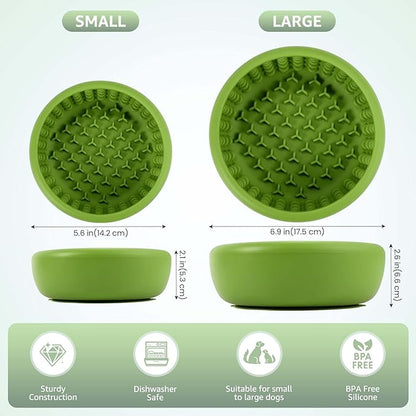 Dog Lick Bowl, ZOURYNUA Non-Slip Slow Feeder Dog Bowls, Enrichment Licking Mat for Distraction, Anxiety Relief Treat Dispenser Freezer, BPA Free Silicone & Dishwasher Safe (Green, Small)