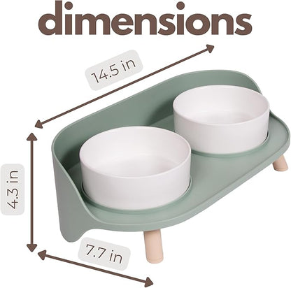 A4DOG Ceramic Dog Bowls with Stand - Elevated Dog Water and Food Bowl Set 13.5oz Cat & Dog Feeding Station Spill Proof Splash Proof Raised Pet Food Bowls for Dogs, No Mess Pet Feeder - Green