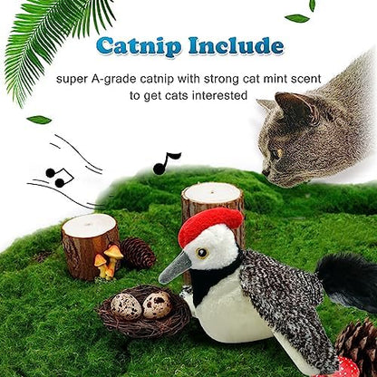 LEWISER Cat Toys, Flapping Wings Cute Woodpecker, No Flying, Chirping Bird Interactive Catnip Toy for Kitten or Small Dogs, Touch Activated, Rechargeable - Image 6