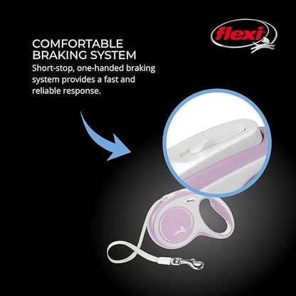 Flexi® New Comfort Tape Retractable Dog Leash for Small Dogs Upto 26 lbs. – 10 ft., Pink/Rose | Tangle Free Pet Walking Leash with One-Handed Brake, Pause, Lock |German Quality Product