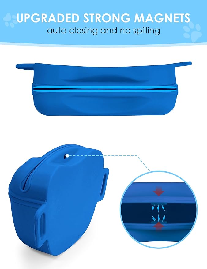 heouvo Dog Treat Pouch with Training Clicker, Upgrade Stronger Magnetic Closure to Avoid Spilling, 1.67 Cup Silicone Treat Bag Fanny Pack with Waist Belt for Pet Training Walking (Blue)