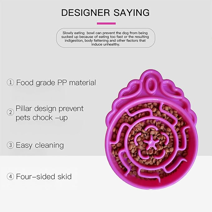 Slow Feeder Dog & Cat Bowl - Interactive Maze Puzzle Dish for Healthy Digestion, Anti-Gulping Food Grade Feeder(Pink)