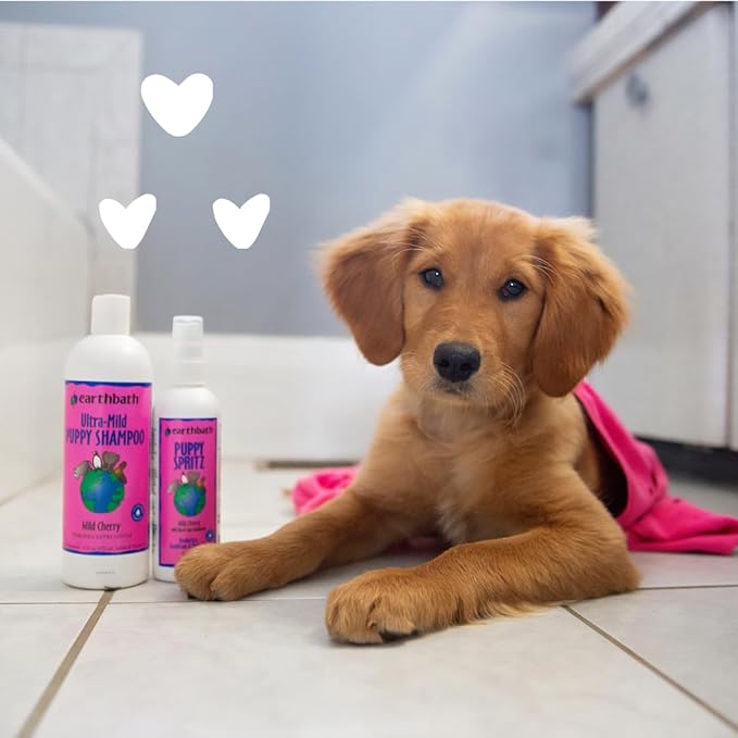 earthbath, Wild Cherry 3-in-1 Puppy Deodorizing Spritz - Dog Odor Eliminator for Strong Odor, Cruelty-Free Dog Cologne, Wash Spray, Made in USA, Bathing Supplies - 8 Oz (1 Pack)