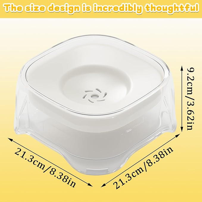 Splash-Proof Cat & Dog Water Bowl 2L Anti-Spill Design Reduces Refill Frequency Splash-Resistant Bowl Keeps Surroundings Clean Slow-Drink Bowl Designed for Pets Who Splash Water (White)