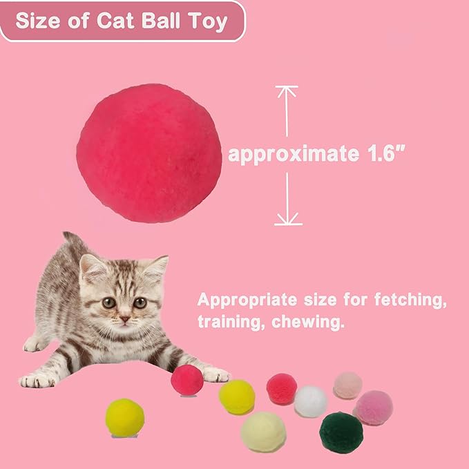 Cat Toy Pom Pom Balls, Soft Plush Balls for Interactive Play & Pet Training, Lightweight Polyester Toys for Indoor Cat(50-Pack 1.6-Inch)
