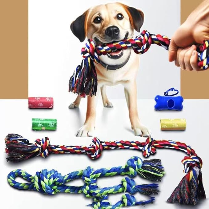 Dog Rope Toys for Small Dogs, Cotton Teething Chew Toys, Interactive Tug of War, 2 Pack (Picture Color)