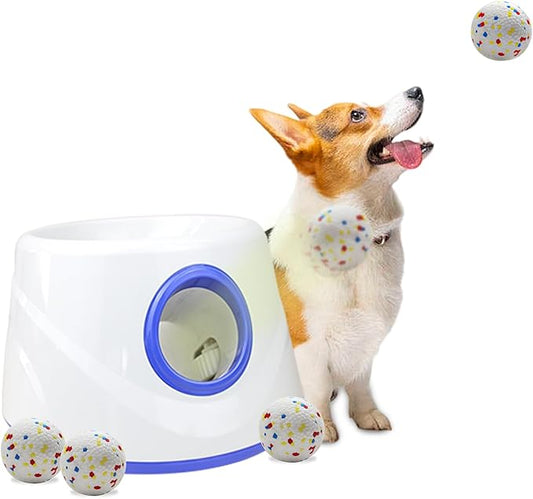 Dog Ball Thrower Launcher, Automatic Ball Launcher for Dogs, 3 Adjustable Distance Settings, Indoor Outdoor Interactive Dog Toys, with 3 2.3-inch Balls, Small/Medium Sized Dog Thrower