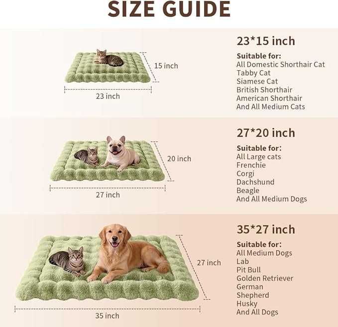 Cat Bed Mat, Soft Plush Faux Fur Kneading Pet Bed, Machine Washable Cat Sleeping Pad for Indoor Cats & Kittens, Non-Slip Fluffy Cat Rug for Couch Sofa Floor, 23x15 Inch Green