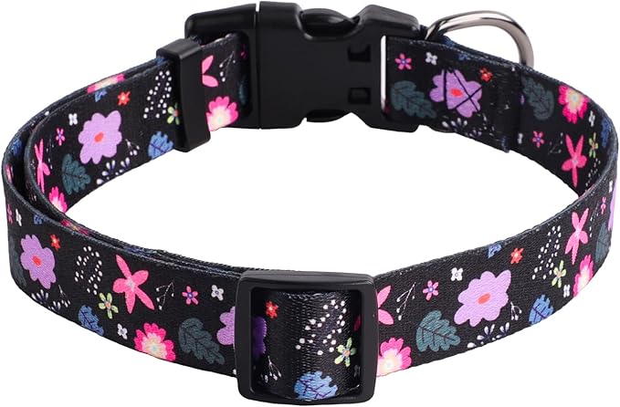 QQPETS Adjustable Soft Dog Collar: Print Flower Pink Multicolor Cute Patterns for XS Small Medium Large Pet Girl Boy Puppy Walking Running Training