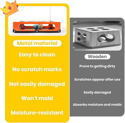 2026 New Metal Cat Scratch Puzzle Enrichment Box,cat Puzzle, 1 Spring-Loaded Colorful Feather Stick with a Bell,No Assembly Required, All Cats Indoor Play Toy