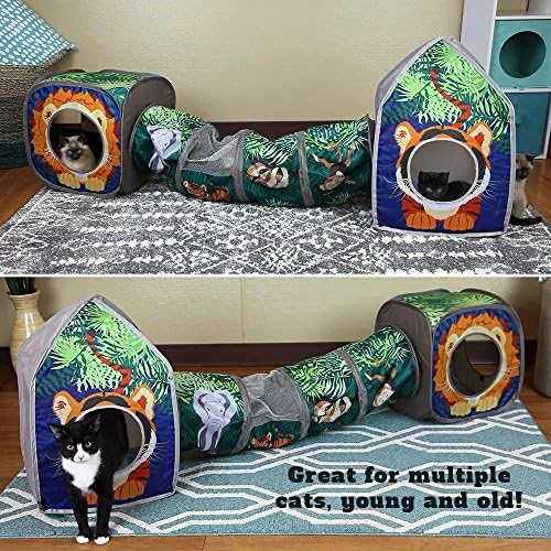 Kitty City Safari Jungle Cat Play Set, Collapsible Pop-Up Cat Toys Combo with Cube, Tunnel & Hideout, Interactive Indoor Kitty Playhouse for Exercise, Hiding & Lounging - Image 4