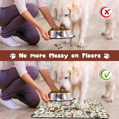 Dog Food Mats for Floors Waterproof, Pet Water Bowl Mats Pet Feeding Absorbent Placemats Beige 16 * 24 inch