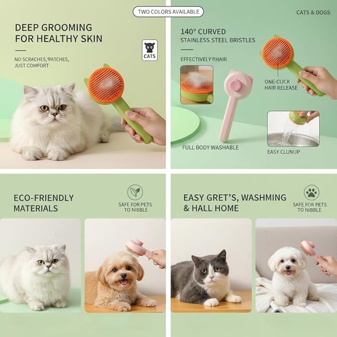 Cat Brush for Shedding, Kitten Brushes for Indoor Cats, For Long or Short Haired Cats,Cat Hair Brush Grooming Deshedding Brush for Dog Kitten Removes Loose Fur and flea removal comb, Green