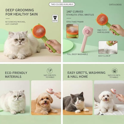 Cat Brush for Shedding, Kitten Brushes for Indoor Cats, For Long or Short Haired Cats,Cat Hair Brush Grooming Deshedding Brush for Dog Kitten Removes Loose Fur and flea removal comb, Green