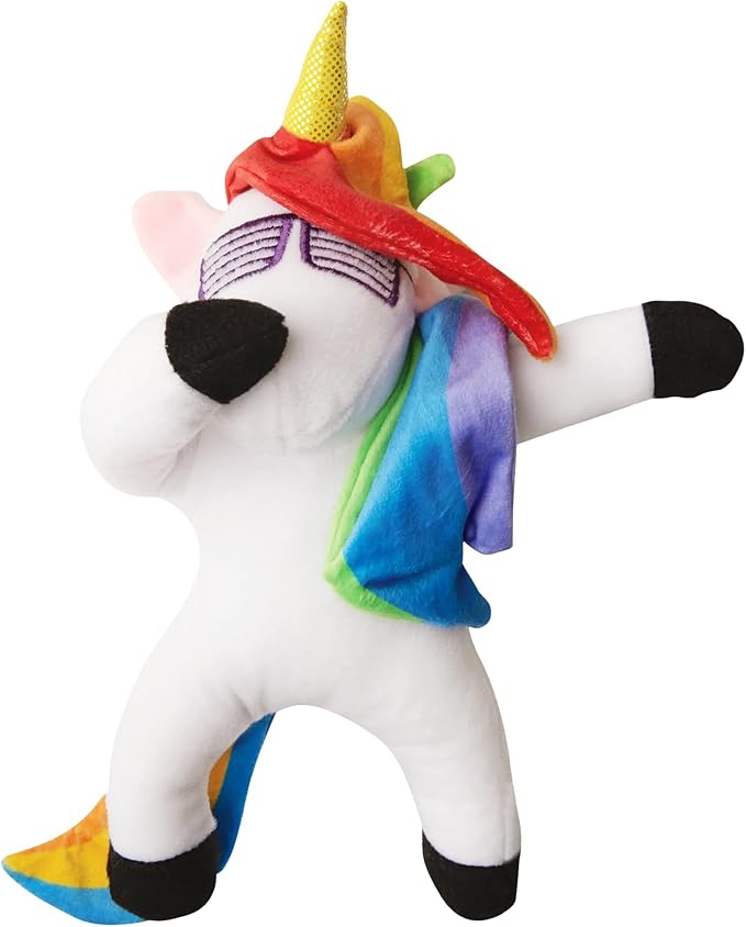 Snugarooz Dab The Unicorn with Repair Patch – Trendy Plush Dog Toy, Embroidered Sunglasses & Rainbow Mane – Non-Toxic & Durable for Endless Play
