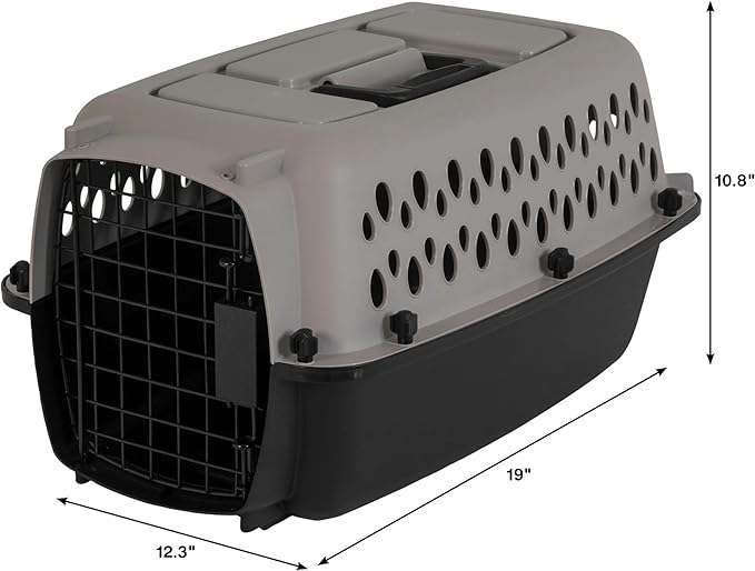 Pet Portable Kennel for Dogs, Hard-Sided Travel Carrier, Durable, Metal Door, Black & Grey, for Pets up to 10 lbs, 19" L x 12.3" W x 10.8" H