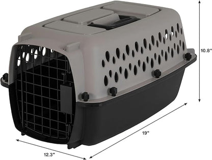Pet Portable Kennel for Dogs, Hard-Sided Travel Carrier, Durable, Metal Door, Black & Grey, for Pets up to 10 lbs, 19" L x 12.3" W x 10.8" H