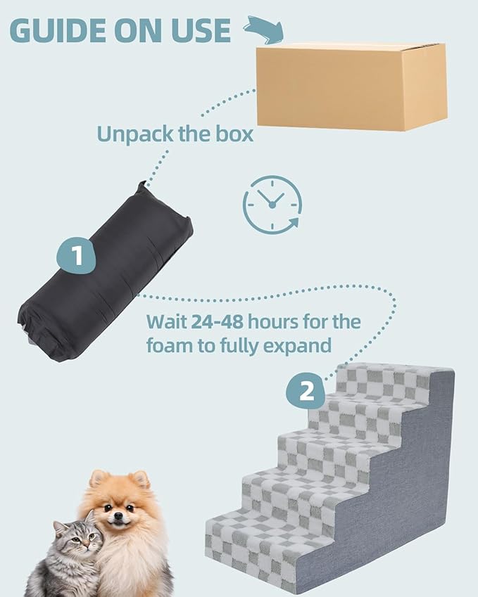 KSIIA Dog Stairs for Small Dogs & Cats Pet Stairs Supportive 5-Tier Pet Steps for Bed Couch Sofa Chair, No-Slip Cat Steps with Removable Washable Cover, 30" D x 16" W x 22" H, Grey