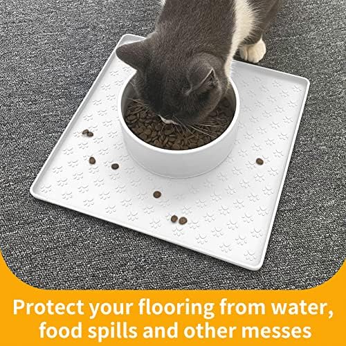 Ptlom Pet Placemat for Dog and Cat, Waterproof Silicone Pet Feeding Bowl Mats for Food and Water, Small Medium Large Dogs Mat Prevent Residues from Spilling to Floor, White, 11.8"x11.8" - Image 5