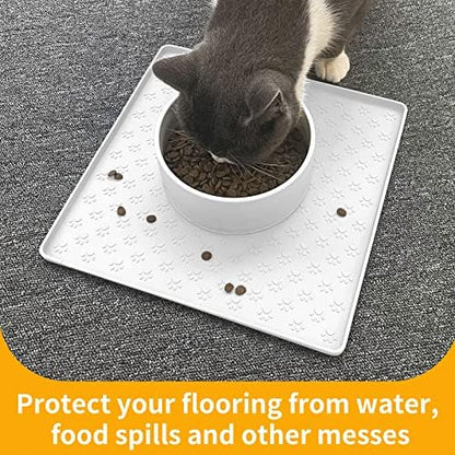 Ptlom Pet Placemat for Dog and Cat, Waterproof Silicone Pet Feeding Bowl Mats for Food and Water, Small Medium Large Dogs Mat Prevent Residues from Spilling to Floor, White, 11.8"x11.8" - Image 5