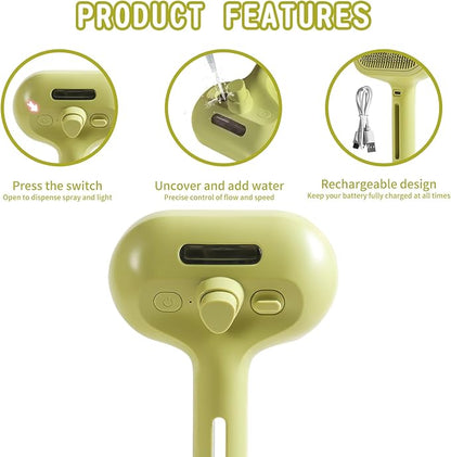 Cat/Dog Grooming Brush with Steamer - Deshedding Brush for Pet Hair, Bath Brush with Water Spray and Hair Comb (Yellow)