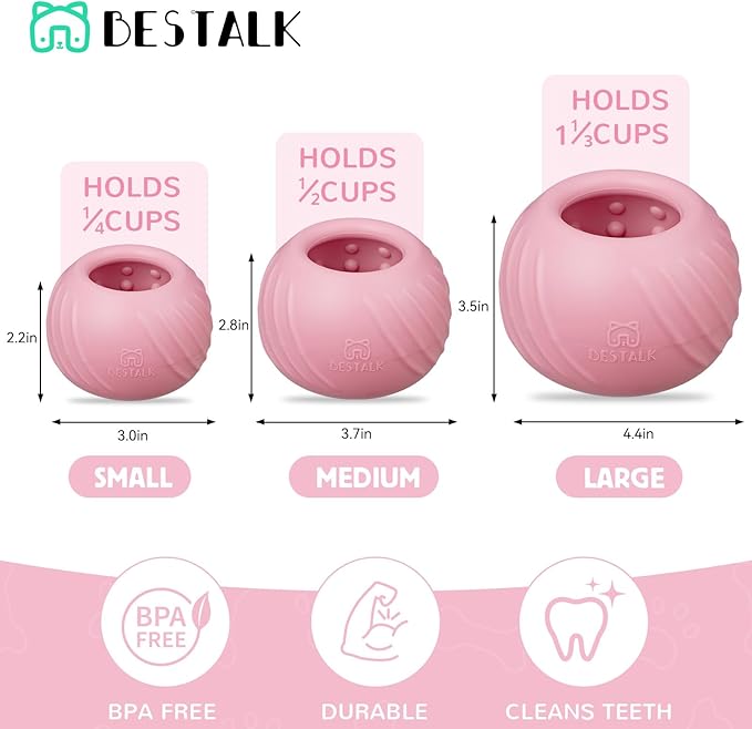 Long-Lasting Dog Lick Toy, Wobbly Dog Enrichment Lick Bowl to Keep Dogs Busy, Interactive Stuffable Dog Treat Feeder for Boredom, Silicone Treat Dispensing Chew Toy(Pink,M)