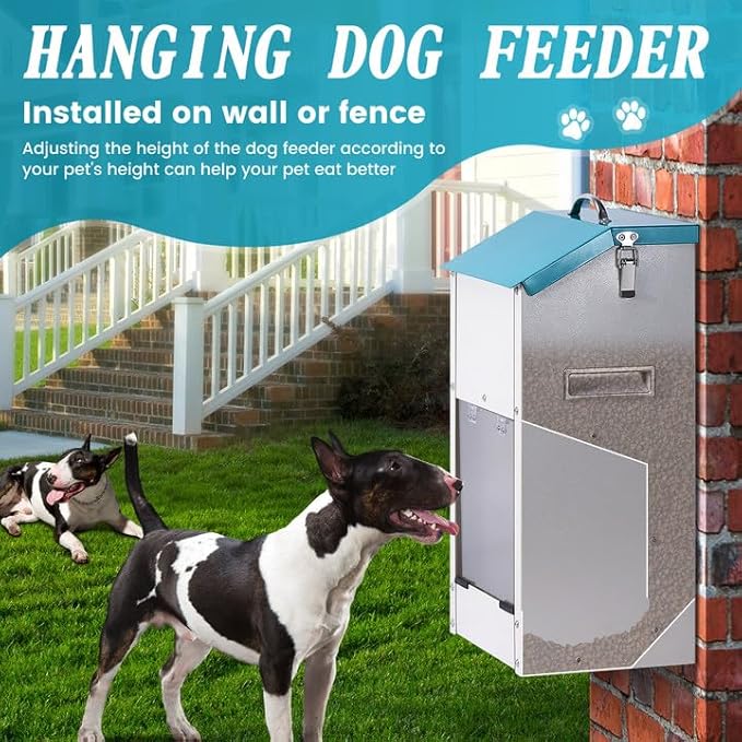 Galvanized Gravity Automatic Dog Feeder with A Stainless Steel Feed Shovel,15 Lbs Indoor and Outdoor Pet Feeder for Small and Medium Sized Dogs (15 lbs)