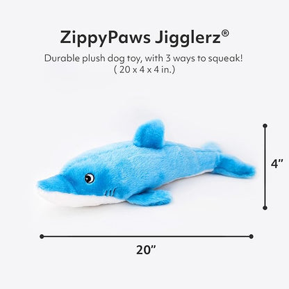 ZippyPaws Jigglerz- Dog Squeaky Toys to Keep Them Busy, Funny Animal Plush for Small, Medium, & Large Dogs, Cute Stuffed Puppy Toy, Pet Product, Gift for All Breeds, Interactive Squeaker- Blue Dolphin