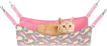 Petmolico Cat Hanging Hammock Bed, Pet Cage Hammock Adjustable Strap and Reversible Double-Sided Hammock for Cats/Kitten/Puppy/Small Dogs/Other Small Animals, Pink Bear, Small