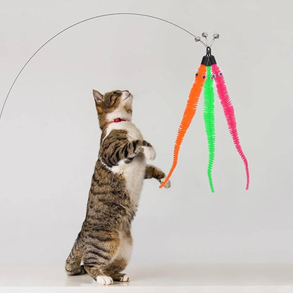 25 Pcs Cat Wand Replacement Worms Refill Cat Wand Attachment Toys Interactives Durable Toy Accessories with Bells Interactive for Teaser Play and Chase Exercise with Kitten Indoor Multi Colored