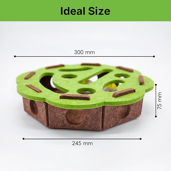 Cat Puzzle Toy with 3 Track Balls, Flower-Shaped Play Box for Indoor Kittens Interactive Treat Feeding, Fun Maze Game for Indoor Cats Boredom Relief & Exercise (Green/Brown)