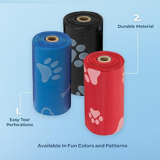 Best Pet Supplies Dog Poop Bags (150 Bags) for Waste Refuse Cleanup, Doggy Roll Replacements for Outdoor Puppy Walking and Travel, Leak Proof and Tear Resistant, Thick Plastic - Assorted Colors