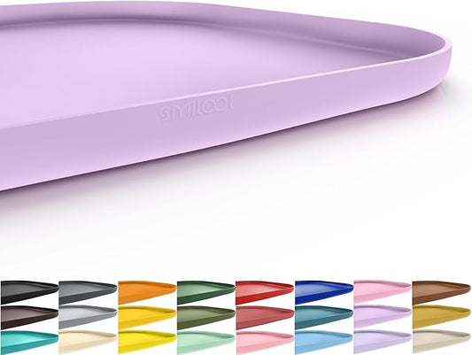 Silicone Pet Food Mat with Raised Edge for Food and Water Bowl, Dog Feeding Mats, Cat Food Trays for Floor Waterproof, Rubber Tray for Dogs and Cats, 19 x 12 x 0.7 Lavender