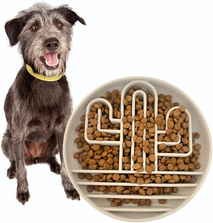 Cactus Slow Feeder Dog Bowls for Large Medium Small Breeds Silicone Non Slip Puzzle Bowl Puppy Essentials