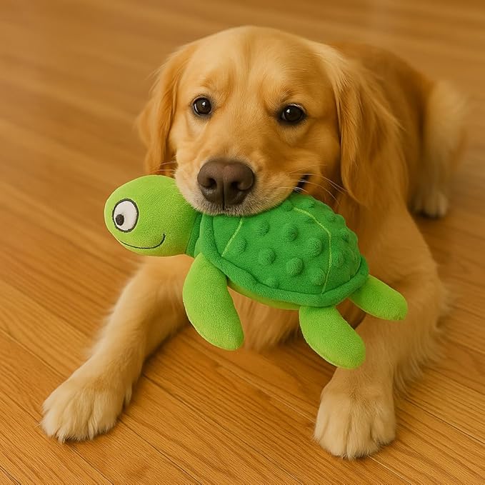 Squeaky Sea Turtle Plush Dog Toy – Durable, Interactive Chew Toy for Small Dogs – Relieves Anxiety & Teething – Keeps Puppies Busy, No Mess, Perfect for Indoor Play (Green)