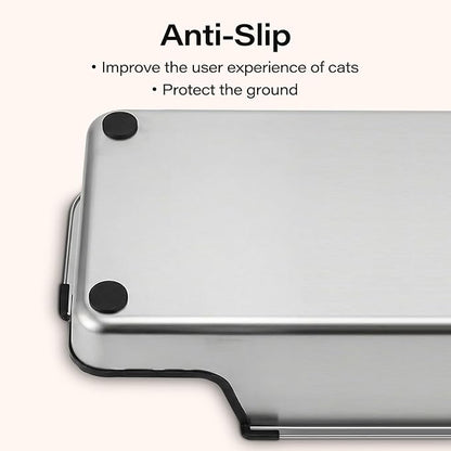 Stainless Steel Cat Litter Box, 19.5"L x 13.6"W x 6"H Metal Cat Litter Box with Low Entry for Senior, Injured Cats Anti-Slip Non-Stick No Odor Easy to Clean for Most Cats with Weight of 22Ibs or Less