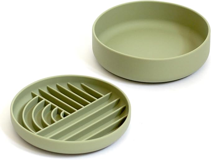 Slow-Feeder & Water Bowl Set by The Dog Tale | Food-Grade Silicone Dog Bowls, BPA-Free, Dishwasher Safe, Freezer Safe (Sage)