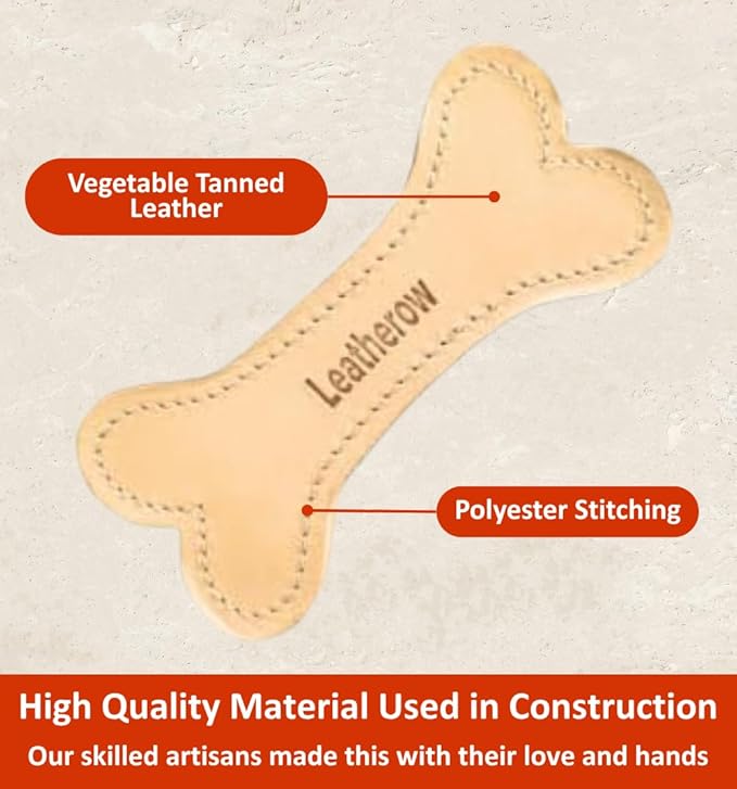 Natural Leather Dog Bone Chew Toy – Long Lasting Puppy Chew Stick for Small & Medium Dogs, Helps Reduce Boredom, Gentle Chewing Toy (Not for Aggressive Chewers) (Pack of 1)