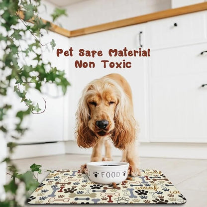 Dog Food Mats for Floors Waterproof, Pet Water Bowl Mats Pet Feeding Absorbent Placemats Beige 16 * 24 inch