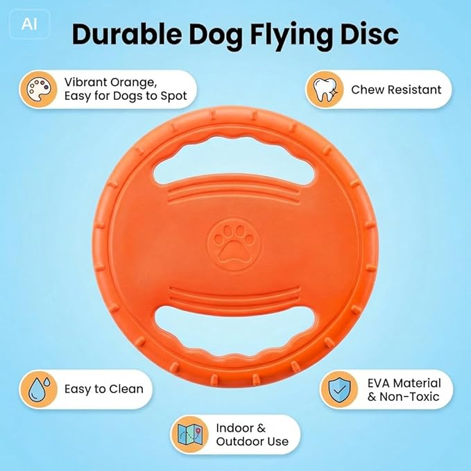 EVA Dog Flying Disc Toy, Durable Interactive Fetch with Dual Grip Holes, Non-Slip Floating Pet Toy for Small Medium Large Dogs, Outdoor Park Beach Play (Orange)