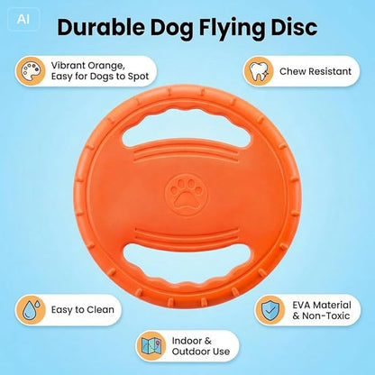 EVA Dog Flying Disc Toy, Durable Interactive Fetch with Dual Grip Holes, Non-Slip Floating Pet Toy for Small Medium Large Dogs, Outdoor Park Beach Play (Orange)