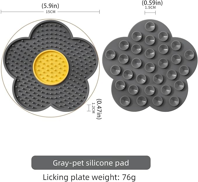 renvena Cat Lick Pad Slow Feeder Flower Shape Silicone Mat with Suction Cups for Kittens Small Dogs Easy Clean Grey One Size