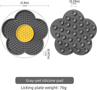renvena Cat Lick Pad Slow Feeder Flower Shape Silicone Mat with Suction Cups for Kittens Small Dogs Easy Clean Grey One Size