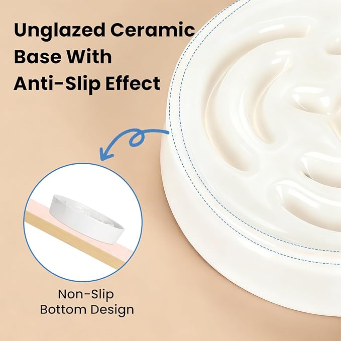 Ceramic Slow Feeder Dog Bowls,2.0 Cups Slow Feeder for Medium Large Breed,Puzzle Dog Food Bowl to Slow Down Eating, Anti-Gulping, Stop Bloat,Preventing Choking,8in,White