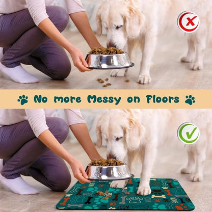 Dog Food Mats for Floors Waterproof, Pet Water Bowl Mats Pet Feeding Absorbent Placemats Green 12 * 20 inch
